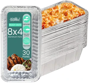 Aluminum Foil Pans 8x4 Inches (30 Pack) - Tin Foil Pans with High Heat Conductivity - Disposable Aluminum Tray Cookware For Baking, Grilling, Cooking, Storing, Prepping Aluminum Foil Pans 8x4 Inches (30 Pack) - Tin Foil Pans with High Heat Conductivity - Disposable Aluminum Tray Cookware For Baking, Grilling, Cooking, Storing, Prepping