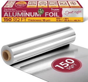 Aluminum Foil Roll, 15 Micron, 12 in x 150ft, 150sqft | Food-Safe Foil with an Easy Cutter for Cooking, Baking, BBQ, Air Frying, Food Storage and Freezing. Aluminum Foil Roll, 15 Micron, 12 in x 150ft, 150sqft | Food-Safe Foil with an Easy Cutter for Cooking, Baking, BBQ, Air Frying, Food Storage and Freezing.