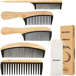 Handmade Bamboo Anti-Static Comb Set for Women and Men - Wide Tooth, Rat Tail, and Fine Tooth Combs for Long, Short, Thick, Thin, Wavy, and Curly Hair Detangling (Natural + Black) Handmade Bamboo Anti-Static Comb Set for Women and Men - Wide Tooth, Rat Tail, and Fine Tooth Combs for Long, Short, Thick, Thin, Wavy, and Curly Hair Detangling (Natural + Black)