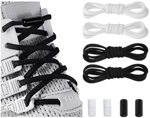 Elastic No Tie Shoe Laces For Adults,Kids,Elderly,System With Elastic Shoe Laces(2 Pairs) Black-white Elastic No Tie Shoe Laces For Adults,Kids,Elderly,System With Elastic Shoe Laces(2 Pairs) Black-white