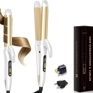 Curling Iron Travel 2 in 1 Curl and Straightener (110V-240V) 1.25 Inch Normal Size Hair Curler with EU/UK Plug Adapter Curling Wand Adjustable Temperature Anti-Tangle (Champagne Silver) Curling Iron Travel 2 in 1 Curl and Straightener (110V-240V) 1.25 Inch Normal Size Hair Curler with EU/UK Plug Adapter Curling Wand Adjustable Temperature Anti-Tangle (Champagne Silver)
