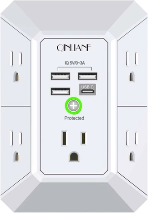 Wall Charger Surge Protector 5 Outlet Extender with 4 USB Ports Wall Charger Surge Protector 5 Outlet Extender with 4 USB Ports