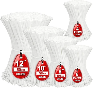 Cable Zip Ties 600 Piece Self-Locking Nylon Cable Ties Assorted Sizes 4+6+8+10+12-Inch Multi-Purpose Wire Management Plastic Ties Perfect for Home Garden Office Travel and Workshop.White Cable Zip Ties 600 Piece Self-Locking Nylon Cable Ties Assorted Sizes 4+6+8+10+12-Inch Multi-Purpose Wire Management Plastic Ties Perfect for Home Garden Office Travel and Workshop.White