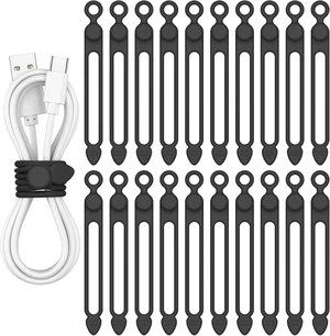 20 Pcs Silicone Cable Ties Reusable Cord Organizer Cable for Electronics Office Home Travel Essentials Earphone Phone Charger (20*black) 20 Pcs Silicone Cable Ties Reusable Cord Organizer Cable for Electronics Office Home Travel Essentials Earphone Phone Charger (20*black)
