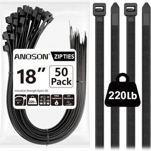 Large Zip Ties 18 inch 50 Pack Long Zip Ties Heavy Duty with 220 lb Tensile Strength Big Cable Ties Black Large Zip Ties 18 inch 50 Pack Long Zip Ties Heavy Duty with 220 lb Tensile Strength Big Cable Ties Black