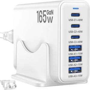 165W Charging Station 6 Port Desktop Charger 3 Ports 40W White 165W Charging Station 6 Port Desktop Charger 3 Ports 40W White