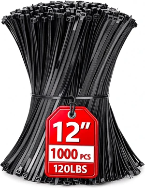Zip Ties 12 inch 1000 Pack Heavy Duty Black Zip Ties with 120 lbs Tensile Strength Self-Locking Nylon Cable Ties Wire Ties for indoor and outdoor use. Zip Ties 12 inch 1000 Pack Heavy Duty Black Zip Ties with 120 lbs Tensile Strength Self-Locking Nylon Cable Ties Wire Ties for indoor and outdoor use.