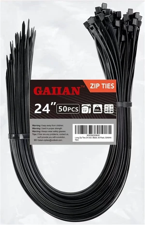 Long Zip Ties Heavy Duty 24 inch Large Zip Ties with 200 lbs Tensile Strength Big Cable Ties Black 50 Pack by Long Zip Ties Heavy Duty 24 inch Large Zip Ties with 200 lbs Tensile Strength Big Cable Ties Black 50 Pack by