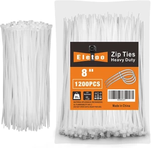 8 Inch White Zip Ties 1200 Pack Cable Ties 35 LBS 8 Inch White Zip Ties 1200 Pack Cable Ties 35 LBS