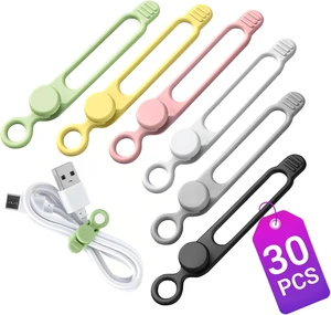 30 Pcs Silicone Cable Ties Reusable Data Cable Organizer for Home Office 30 Pcs Silicone Cable Ties Reusable Data Cable Organizer for Home Office
