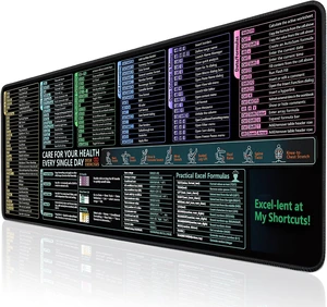 Excel Cheat Sheet Desk Pad and Gaming Mouse Pad with A Non-Slip Rubber Base Excel Cheat Sheet Desk Pad and Gaming Mouse Pad with A Non-Slip Rubber Base