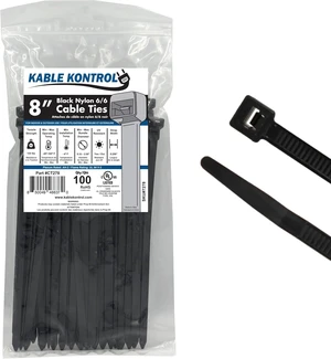 Kable Kontrol Cable Zip Ties 8 Inch 100 Pcs HD 120lbs Test Black Kable Kontrol Cable Zip Ties 8 Inch 100 Pcs HD 120lbs Test Black