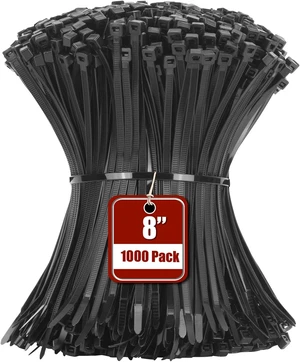 8 Inch Black Zip Tie 1000 PCS 40 Lbs - Small to Medium Zip Tie Nylon PA66 UV Resistant Cable Tie Heavy Duty for Indoor and Outdoor Use - Ideal for bundling and securing objects 8 Inch Black Zip Tie 1000 PCS 40 Lbs - Small to Medium Zip Tie Nylon PA66 UV Resistant Cable Tie Heavy Duty for Indoor and Outdoor Use - Ideal for bundling and securing objects