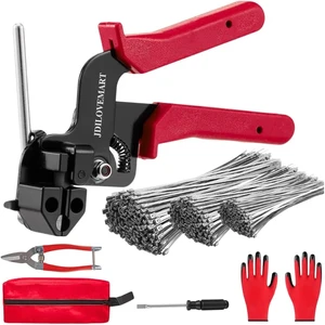 155PCS Heavy Duty 304 Stainless Steel Cable Tie Gun Kit Includes 150PCS Metal Zip Ties(3 Sizes) Self-Locking UV & Corrosion Resistant for Fence Exhaust Pipe Chicken Coop Farm Use (Red) 155PCS Heavy Duty 304 Stainless Steel Cable Tie Gun Kit Includes 150PCS Metal Zip Ties(3 Sizes) Self-Locking UV & Corrosion Resistant for Fence Exhaust Pipe Chicken Coop Farm Use (Red)