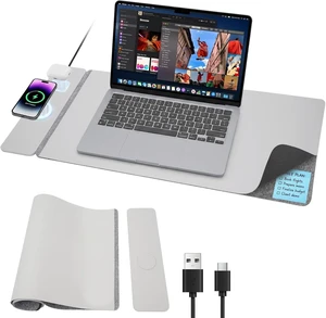 15W Wireless Charging Mouse Pad 31.5x15.75 Double-Sided Faux Leather 15W Wireless Charging Mouse Pad 31.5x15.75 Double-Sided Faux Leather