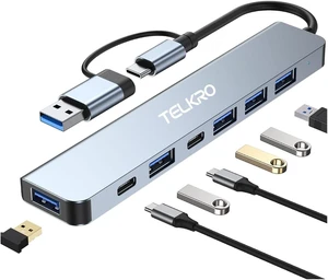 USB Hub C 7-in-1 Multiport Adapter & USB Splitter Data Station Dual Input USB-C/USB 3.0 to High-Speed 3.0 & 4 USB 2.0 Ports Portable Aluminum Dongle for MacBook iPad Laptop PC USB Hub C 7-in-1 Multiport Adapter & USB Splitter Data Station Dual Input USB-C/USB 3.0 to High-Speed 3.0 & 4 USB 2.0 Ports Portable Aluminum Dongle for MacBook iPad Laptop PC