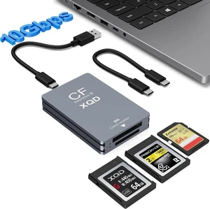 CFexpress Type B/XQD/SD Card Reader 10Gbps USB3.2 Gen2 3-in-1 Aluminum CFexpress Type B Card Adapter SD/XQD Card Reader with USB C/USB-A Cable for Thunderbolt 3/4 for Photographers & Videographers CFexpress Type B/XQD/SD Card Reader 10Gbps USB3.2 Gen2 3-in-1 Aluminum CFexpress Type B Card Adapter SD/XQD Card Reader with USB C/USB-A Cable for Thunderbolt 3/4 for Photographers & Videographers