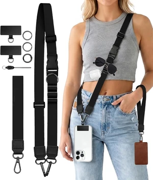Black Phone Lanyard Crossbody Wrist Neck Strap Adjustable Women Black Phone Lanyard Crossbody Wrist Neck Strap Adjustable Women
