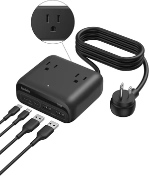 70W GaN 7 in 1 Charging Station 3X AC 2X USB A & 2X USB C Ports 70W GaN 7 in 1 Charging Station 3X AC 2X USB A & 2X USB C Ports