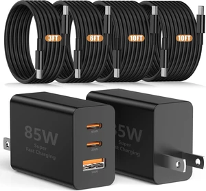 85W USB C Wall Charger for S26 Ultra 3 Port 100W PD Quick 3.0 Type C Charging with 3/6/10/10FT USB C Cable for Galaxy S26+/S25/S24/S23 Ultra/S22/S21/S20/Android Phones 85W USB C Wall Charger for S26 Ultra 3 Port 100W PD Quick 3.0 Type C Charging with 3/6/10/10FT USB C Cable for Galaxy S26+/S25/S24/S23 Ultra/S22/S21/S20/Android Phones