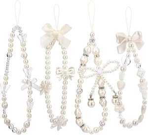 4pcs Phone Charms Strap Butterfly Bow Camera Strap Wrist Beaded Phone Bracelet Wrist Straps Pearl Bracelet Lanyard Keychain Charm for Women 4pcs Phone Charms Strap Butterfly Bow Camera Strap Wrist Beaded Phone Bracelet Wrist Straps Pearl Bracelet Lanyard Keychain Charm for Women