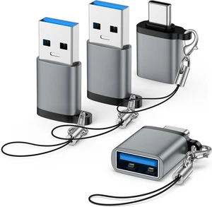 USB to USB C Adapter Combo 4-Pack USB 3.0 OTG Converters for Car - Grey USB to USB C Adapter Combo 4-Pack USB 3.0 OTG Converters for Car - Grey