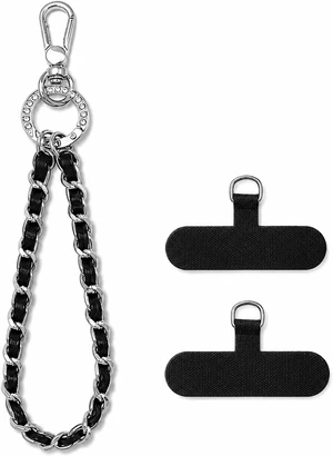 Phone Wrist Strap with Metal Chain Phone Lanyard Wrist with 2 Tether Tabs Metal Leather Cellphone Charm Phone Chain Phone Wrist Strap with Metal Chain Phone Lanyard Wrist with 2 Tether Tabs Metal Leather Cellphone Charm Phone Chain