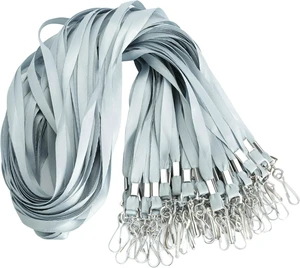 100 Pack Gray Lanyards for ID Badges with Badge Clip J-Hook 100 Pack Gray Lanyards for ID Badges with Badge Clip J-Hook
