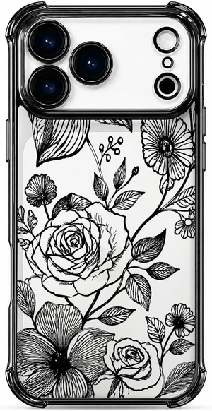 Case for 17 Pro Max Floral Line Art Plated Edge Case for 17 Pro Max Floral Line Art Plated Edge