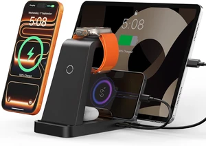 Wireless Charger for iPhone - 5 in 1 Charging Station for Multiple Devices : Fast Wireless Charging Stand Dock for iPhone 17 16e 16 15 14 13 12 Pro Max Watch Airpods Wireless Charger for iPhone - 5 in 1 Charging Station for Multiple Devices : Fast Wireless Charging Stand Dock for iPhone 17 16e 16 15 14 13 12 Pro Max Watch Airpods