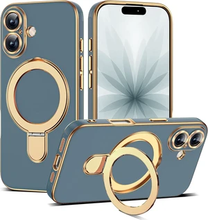 Plating Phone Case for iPhone 17 with Stand 6.3 Grey Blue Plating Phone Case for iPhone 17 with Stand 6.3 Grey Blue