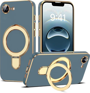 Plating Phone Case for iPhone 17E/16E with Stand 6.1 Grey Blue Plating Phone Case for iPhone 17E/16E with Stand 6.1 Grey Blue