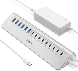 Powered USB Hub 10Gbps 15-Port USB 3.2/USB C Hub (6 x USB-A 3.2 + 7 x USB-C 3.2 10Gbps +2 x PD 45W Fast Charging Ports) 3Ft Cable Aluminum USB Hub for PC/Laptop/iPhone 17/16/MacBook Neo Powered USB Hub 10Gbps 15-Port USB 3.2/USB C Hub (6 x USB-A 3.2 + 7 x USB-C 3.2 10Gbps +2 x PD 45W Fast Charging Ports) 3Ft Cable Aluminum USB Hub for PC/Laptop/iPhone 17/16/MacBook Neo
