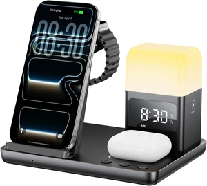6 in 1 Wireless Charging Station for Multiple Devices Wireless Charger for iPhone 17-12 & Watch/AirPods Charging Station with Alarm Clock Light Charger Stand for Nightstand Gifts 6 in 1 Wireless Charging Station for Multiple Devices Wireless Charger for iPhone 17-12 & Watch/AirPods Charging Station with Alarm Clock Light Charger Stand for Nightstand Gifts