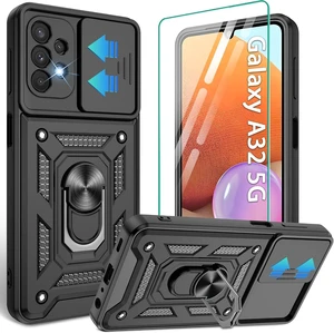for Galaxy A32 5G Case with HD Screen Protector Heavy Duty Shockproof Phone Cover with Magnetic Kickstand Ring for Galaxy A32 5G Black for Galaxy A32 5G Case with HD Screen Protector Heavy Duty Shockproof Phone Cover with Magnetic Kickstand Ring for Galaxy A32 5G Black