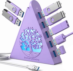 7-Port USB 3.0 Hub Light Purple Vertical USB Splitter with Tree-Inspired RGB Lights 5Gbps High-Speed Transfer 2FT Cable Compatible with MacBook PC Flash Drive Console Printer Camera 7-Port USB 3.0 Hub Light Purple Vertical USB Splitter with Tree-Inspired RGB Lights 5Gbps High-Speed Transfer 2FT Cable Compatible with MacBook PC Flash Drive Console Printer Camera