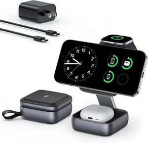 3 in 1 Wireless Charging Station for Devices Foldable Fast Travel Magnetic Wireless Charger Compatible with MagSafe Charger for iPhone 17 Air 16 15 14 13 12 Watch& 3 in 1 Wireless Charging Station for Devices Foldable Fast Travel Magnetic Wireless Charger Compatible with MagSafe Charger for iPhone 17 Air 16 15 14 13 12 Watch&