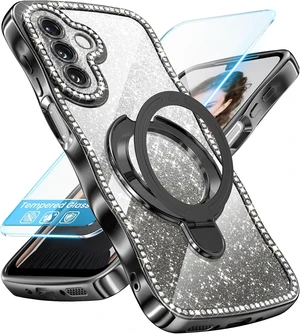 for Galaxy A17/A18/A26 Glitter Wavy Edge Stand Case Black for Galaxy A17/A18/A26 Glitter Wavy Edge Stand Case Black