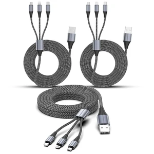 3 in 1 Multi Charging Cable 3-Pack 6 FT Multiple Device Charger Cord with USB C Lightning and Micro USB Plugs for iPhone 17 16 15 14 Android Phones and Tablets Gray 3 in 1 Multi Charging Cable 3-Pack 6 FT Multiple Device Charger Cord with USB C Lightning and Micro USB Plugs for iPhone 17 16 15 14 Android Phones and Tablets Gray