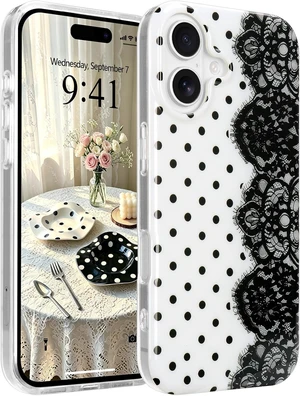for iPhone 17 Case Cute Polka Dot Vintage Lace Flower Black for iPhone 17 Case Cute Polka Dot Vintage Lace Flower Black
