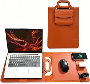 Wireless Charging Laptop Bag for 16-Inch Laptops Foldable Desk Mat Brown Wireless Charging Laptop Bag for 16-Inch Laptops Foldable Desk Mat Brown