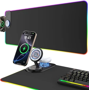 Gaming Mouse Pad Wireless Charging - Desk Mat Magnetic Foldable Phone Stand Gaming Mouse Pad Wireless Charging - Desk Mat Magnetic Foldable Phone Stand