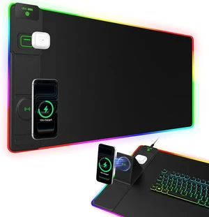 XXL RGB LED Gaming Mouse Pad with Magnetic Wireless Charger & Foldable Phone Holder 31.5x15.8 Extended Ultra-Smooth Desk Mat 25 Lighting Effects Non-Slip Base XXL RGB LED Gaming Mouse Pad with Magnetic Wireless Charger & Foldable Phone Holder 31.5x15.8 Extended Ultra-Smooth Desk Mat 25 Lighting Effects Non-Slip Base
