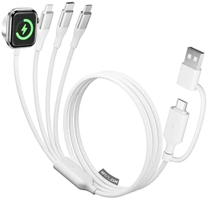4-in-2 Multi Charging Cable with Smartwatch Charging White 4FT 4-in-2 Multi Charging Cable with Smartwatch Charging White 4FT