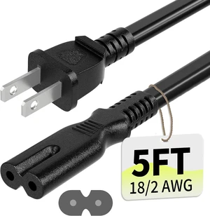 Universal 5ft(1.5m) Power Cord 2-Prong Pure Copper ETL Black Universal 5ft(1.5m) Power Cord 2-Prong Pure Copper ETL Black