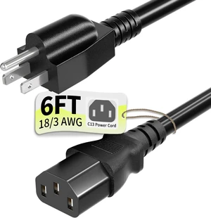Universal 6ft(1.8m) Power Cord 3-Prong Pure Copper ETL Black Universal 6ft(1.8m) Power Cord 3-Prong Pure Copper ETL Black