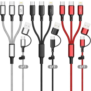 Multi Charging Cable 3Pack-6ft 6 in 1 Multiple Phone Charger Cable - Universal USB A/C to Lightning/Type C/Micro USB Port for Cell Phone (Gray Black Red) Multi Charging Cable 3Pack-6ft 6 in 1 Multiple Phone Charger Cable - Universal USB A/C to Lightning/Type C/Micro USB Port for Cell Phone (Gray Black Red)