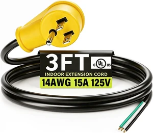 3FT 14AWG 3 Prong Replacement Power Cord 15A 125V NEMA 5-15P Plug UL Listed 3FT 14AWG 3 Prong Replacement Power Cord 15A 125V NEMA 5-15P Plug UL Listed