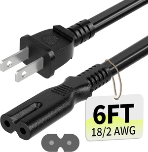 Universal 6ft(1.8m) Power Cord 2-Prong Pure Copper ETL Black Universal 6ft(1.8m) Power Cord 2-Prong Pure Copper ETL Black