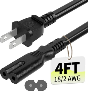 Universal 4ft(1.21m) Power Cord 2-Prong Pure Copper ETL Black Universal 4ft(1.21m) Power Cord 2-Prong Pure Copper ETL Black